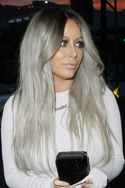 Aubrey O'Day Straight Silver Dark Roots Hairstyle  Steal 