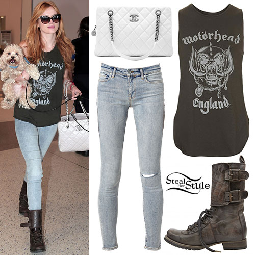 Bella Thorne: Motorhead Tank, Quilted Boots | Steal Her Style