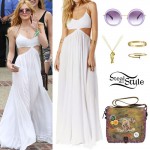 Bella Thorne: White Dress, Striped Bikini