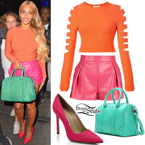 Beyoncé: Hot Pink Leather Shorts Outfit