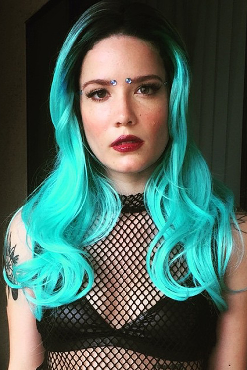 Halsey dyed her hair in a bright blue mermaid color.