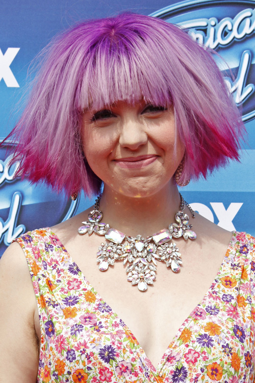 Joey Cook Straight Purple Bob, Choppy Bangs, Uneven Color 