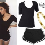 Madison Beer: Black Tee, Running Shorts