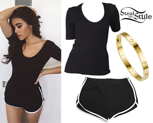 Madison Beer: Black Tee, Running Shorts