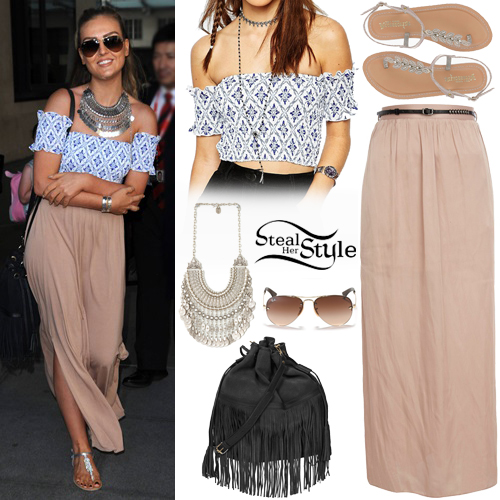 Perrie Edwards: Crop Top, Beige Skirt | Steal Her Style