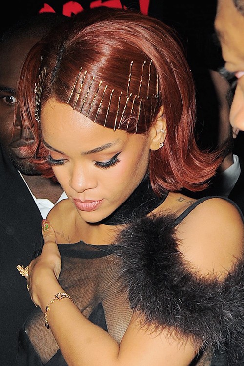Rihanna Straight Auburn Bob, Bobby Pins Hairstyle  Steal 