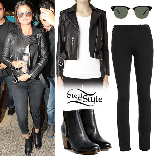 Selena Gomez: Leather Jacket, Black Jeans | Steal Her Style
