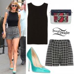 Taylor Swift: Black Top, Check Shorts