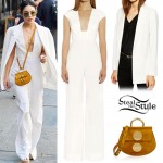 Vanessa Hudgens: Plunge Jumpsuit, White Blazer