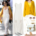 Vanessa Hudgens: Embroidered Dress, Yellow Cardigan