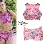 Victoria Justice: Pink Print Sports Bra & Shorts