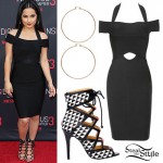 Becky G: Halter Dress, Caged Booties