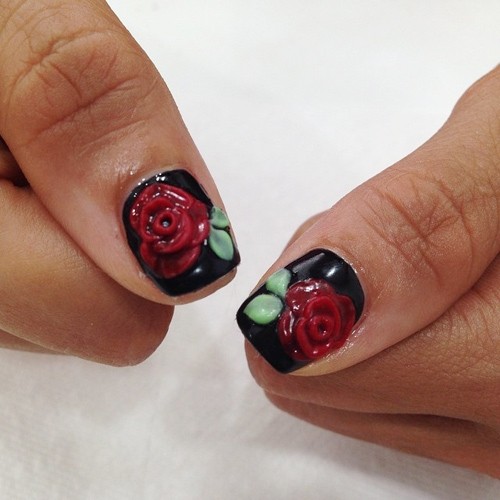 Carla Harvey Black Flowers Nails | Steal Her Style