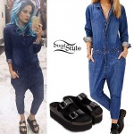 Halsey: Denim Jumpsuit, Flatform Sandals