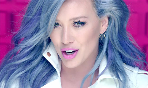 Hilary Duff Wavy Blue Overgrown Bangs, Uneven Color 
