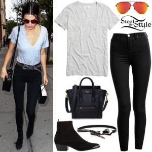 Kendall Jenner: V-Neck Tee, Black Jeans | Steal Her Style