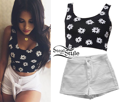 Madison Beer: Daisy Top, White Shorts