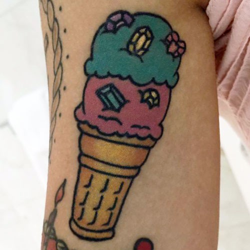 Traditional color ice cream cone with cherry tattoo, Mike Riedl Art Junkies  Tattoo by Mike Riedl : Tattoos