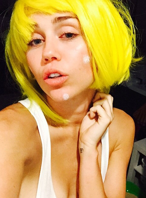 Miley Cyrus Straight Yellow Bob, Choppy Bangs, Uneven 