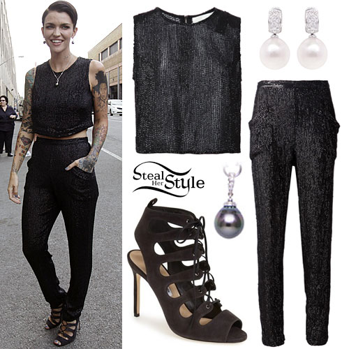 Ruby Rose: Black Sequin Outfit