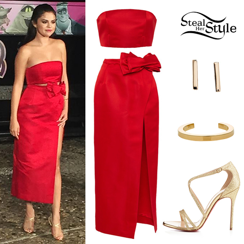 Selena Gomez: Red Top, Bow Skirt | Steal Her Style