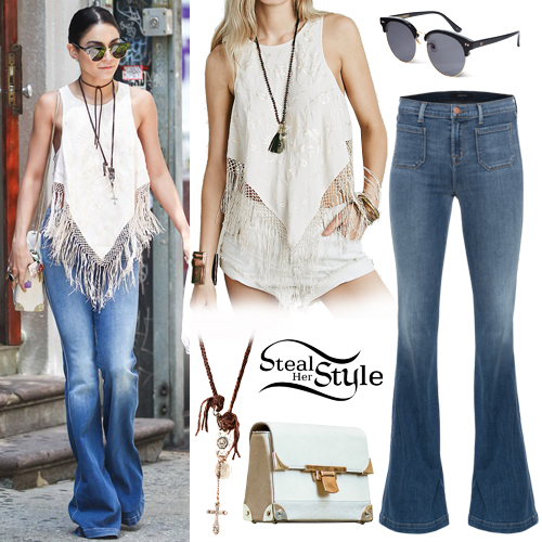Vanessa Hudgens: Fringe Top, Flare Jeans | Steal Her Style