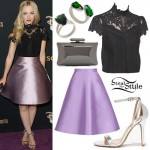 Dove Cameron: Lace Top, Lilac Skirt