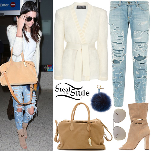 Kendall Jenner: Ivory Cardigan, Ripped Jeans | Steal Her Style