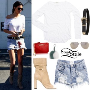 Kendall Jenner: White Top, Denim Skirt | Steal Her Style
