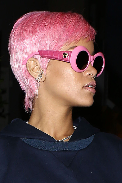 Rihanna Straight Pink Pixie Cut, Uneven Color Hairstyle 