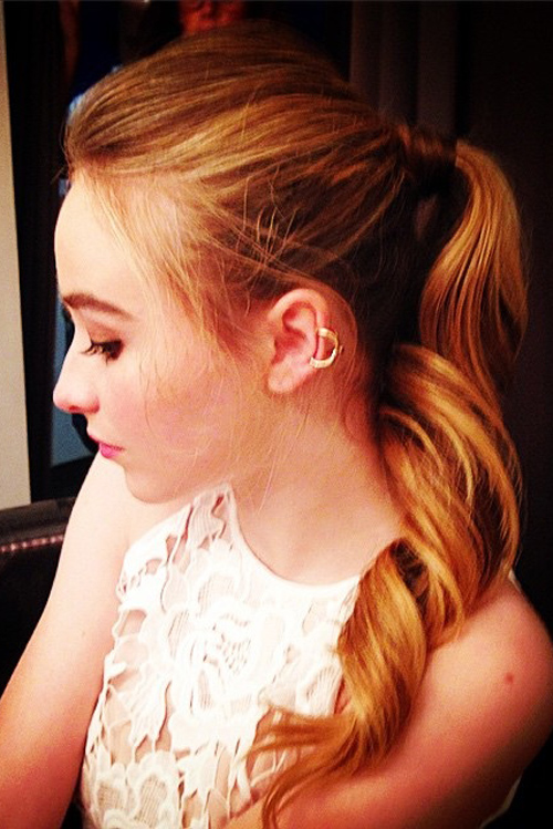 Sabrina Carpenter Wavy Medium Brown High Ponytail 