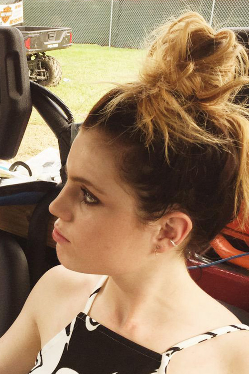 Sydney Sierota Wavy Medium Brown Bun, Messy, Ombré 