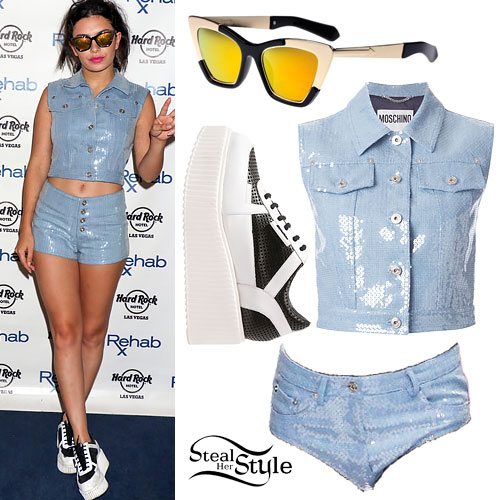 Charli XCX: Blue Sequin Vest & Shorts