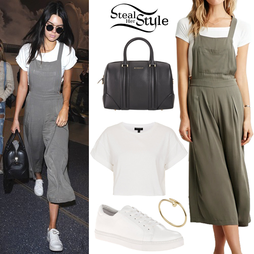 Kendall Jenner: Olive Overalls, White Top | Steal Her Style