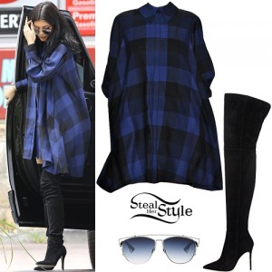 Kylie Jenner: Plaid Shirt Dress, Knee Boots | Steal Her Style