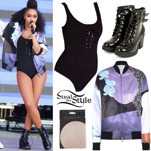 Leigh-Anne Pinnock: Lace-Up Bodysuit, Printed Jacket