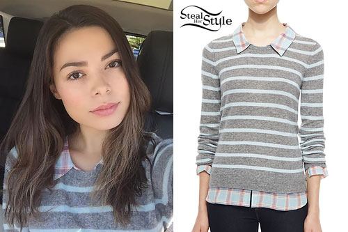 Miranda Cosgrove: Gray Striped Sweater