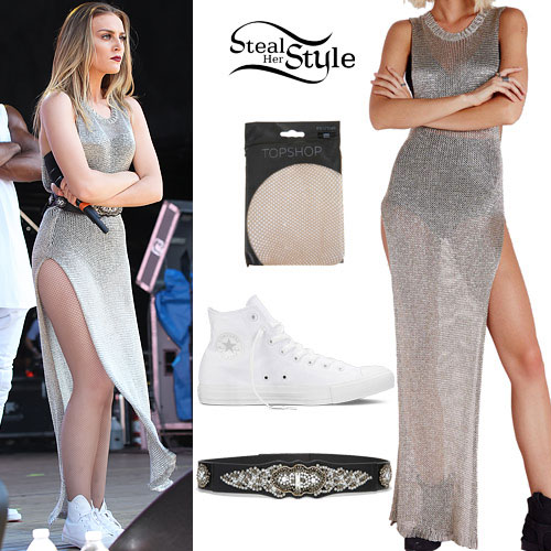 Perrie Edwards: Metallic Knit Dress Outfit