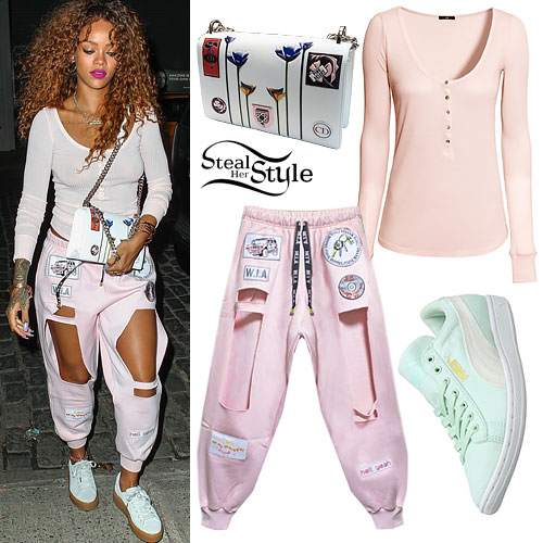 Rihanna: Pink Cutout Sweatpants | Steal Her Style
