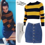 Sierra Furtado: Striped Sweater, Denim Skirt