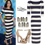 Sofia Carson: Striped Top & Midi Skirt