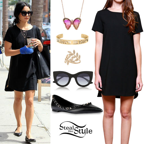 Vanessa Hudgens: Black Dress, Studded Flats | Steal Her Style