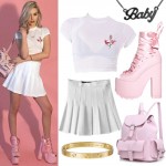 Amanda Steele: White Baby Tee, Pink Platforms