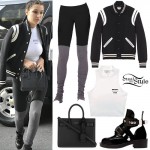Bella Hadid: Varsity Jacket, Mini Tote