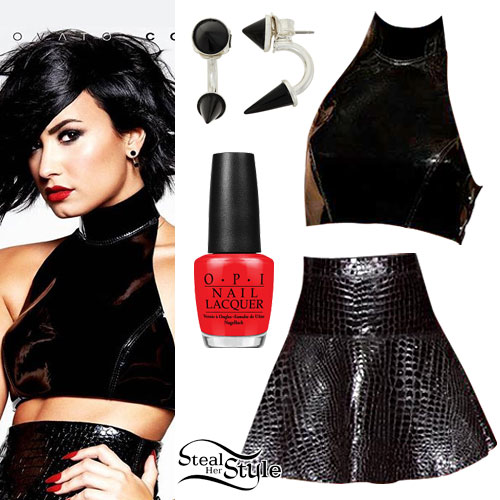 Demi Lovato: Patent Crop Top & Skirt