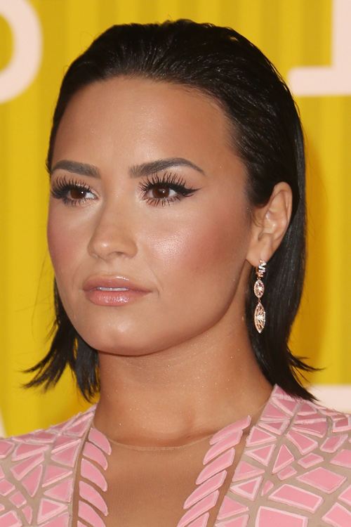 Demi Lovato Straight Black Slicked Back Hairstyle | Steal Her Style