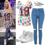 Jordyn Jones: Lips Jersey, Leather Sneakers