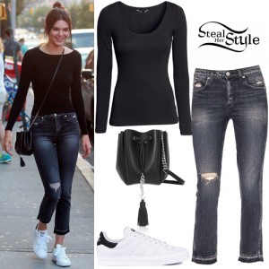 Kendall Jenner: Black Top, Crop Jeans | Steal Her Style