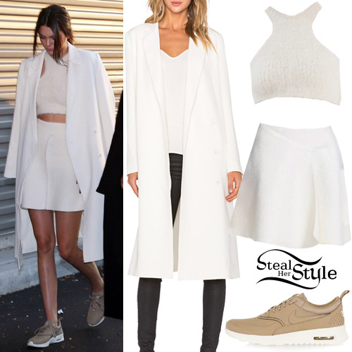 Kendall Jenner: White Coat, Knit Crop Top | Steal Her Style