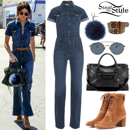 Kendall Jenner: Denim Jumpsuit, Suede Boots | Steal Her Style